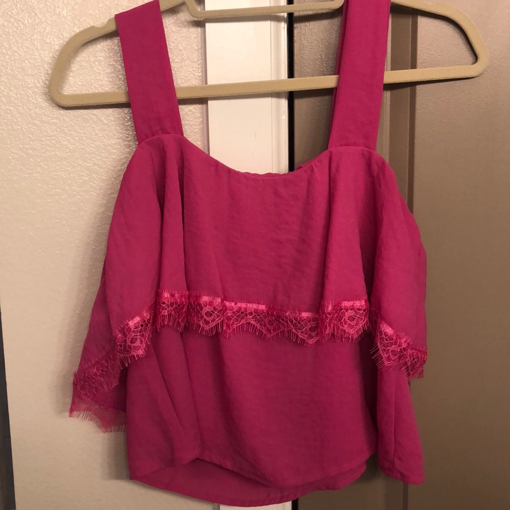 Hot Pink Lace Detail Crop